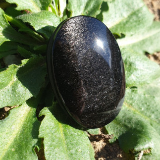 Cabochon rainuré, en obsidienne argentée - cabochons en obsidienne.