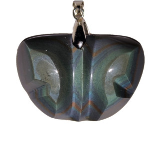 Pendentif en obsidienne arc-en-ciel, taillé en forme de papillon