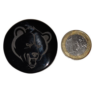 Cabochon en obsidienne noire, avec la tête d'un ours