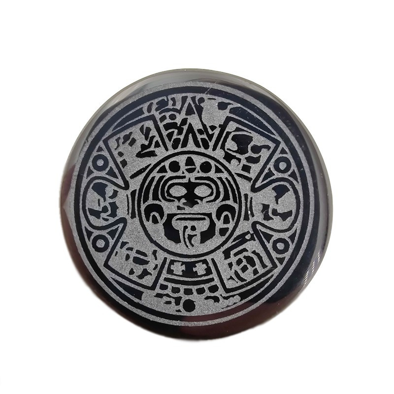 Cabochon calendrier aztèque en obsidienne noire