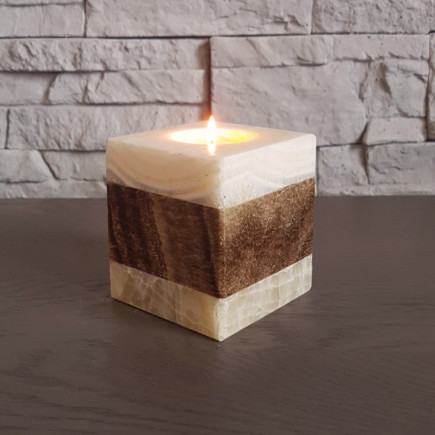 Bougeoir cube en pierre naturelle