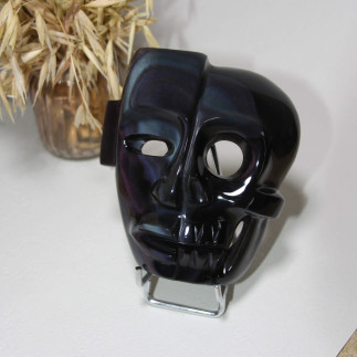 Incroyable masque de Vie et de Mort, taillé en obsidienne œil céleste