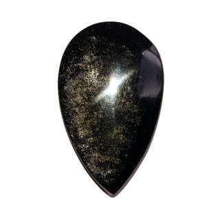 Cabochon en obsidienne argentée, taillé en forme de goutte et rainuré