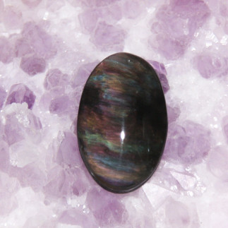 Cabochon ovale en obsidienne manto huichol | Lune d'Obsidienne