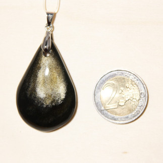 Pendentif en obsidienne dorée du Mexique, taillé en forme de goutte