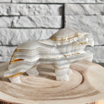 Sculpture Lion en Onyx Marbre - Artisanat Mexicain Unique