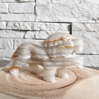 Sculpture Lion en Onyx Marbre - Artisanat Mexicain Unique