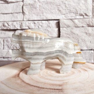 Sculpture Lion en Onyx Marbre - Artisanat Mexicain Unique
