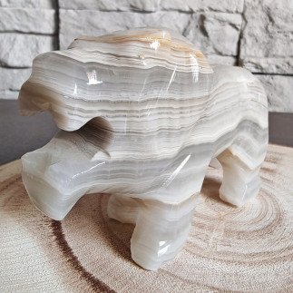 Sculpture Lion en Onyx Marbre - Artisanat Mexicain Unique