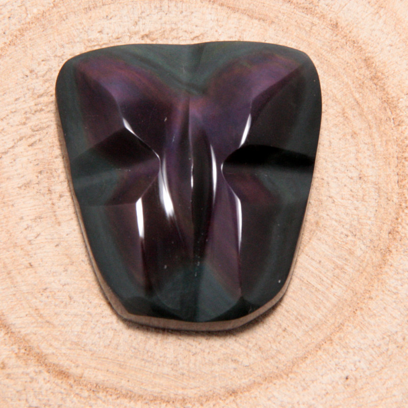Cabochon en obsidienne manto huichol
