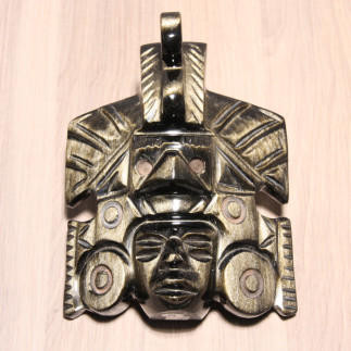Masque de guerrier aigle en obsidienne dorée – Sculpture artisanale du Mexique