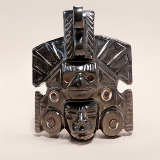 Masque de guerrier aigle en obsidienne dorée – Sculpture artisanale du Mexique