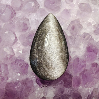 Cabochon en Obsidienne Argentée Rainurée – Pierre Protectrice du Mexique