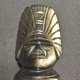 Guerrier de Téotihuacan en Obsidienne Dorée – Sculpture Artisanale du Mexique