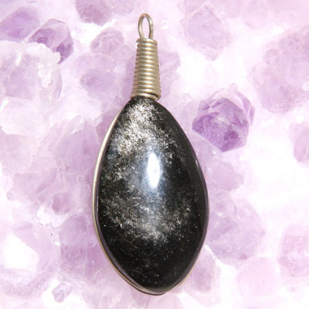 Pendentif en obsidienne argentée ovale – Montage artisanal | Mexique