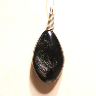 Pendentif en obsidienne argentée ovale – Montage artisanal | Mexique