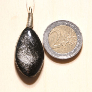 Pendentif en obsidienne argentée ovale – Montage artisanal | Mexique