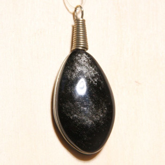 Pendentif en obsidienne argentée ovale – Montage artisanal | Mexique