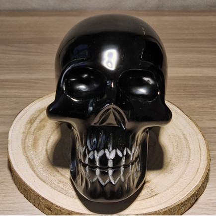Crâne en Obsidienne Argentée Sculpté – Pièce Unique du Mexique – Sculpture Artisanale 3 kg