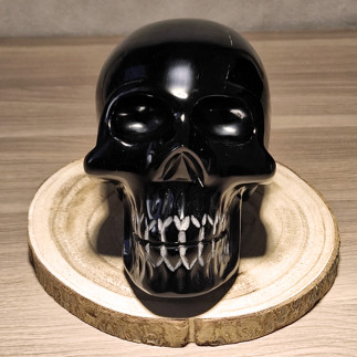 Crâne en Obsidienne Argentée Sculpté – Pièce Unique du Mexique – Sculpture Artisanale 3 kg