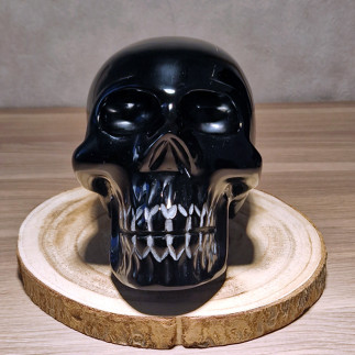 Crâne en Obsidienne Argentée Sculpté – Pièce Unique du Mexique – Sculpture Artisanale 3 kg
