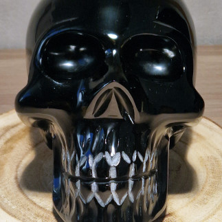 Crâne en Obsidienne Argentée Sculpté – Pièce Unique du Mexique – Sculpture Artisanale 3 kg