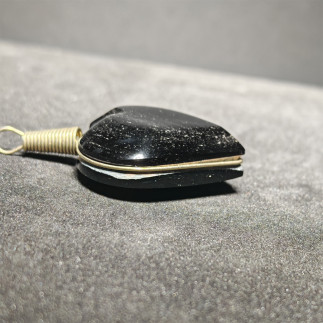 Pendentif cœur obsidienne argentée artisanale du Mexique naturelle