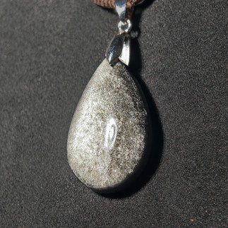 Pendentif en obsidienne argentée du Mexique, pièce artisanale