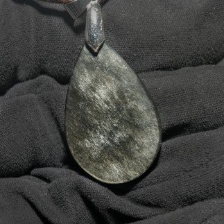 Pendentif en obsidienne argentée du Mexique, pièce artisanale