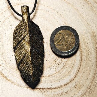 Pendentif feuille en obsidienne dorée du Mexique