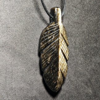 Pendentif feuille en obsidienne dorée du Mexique
